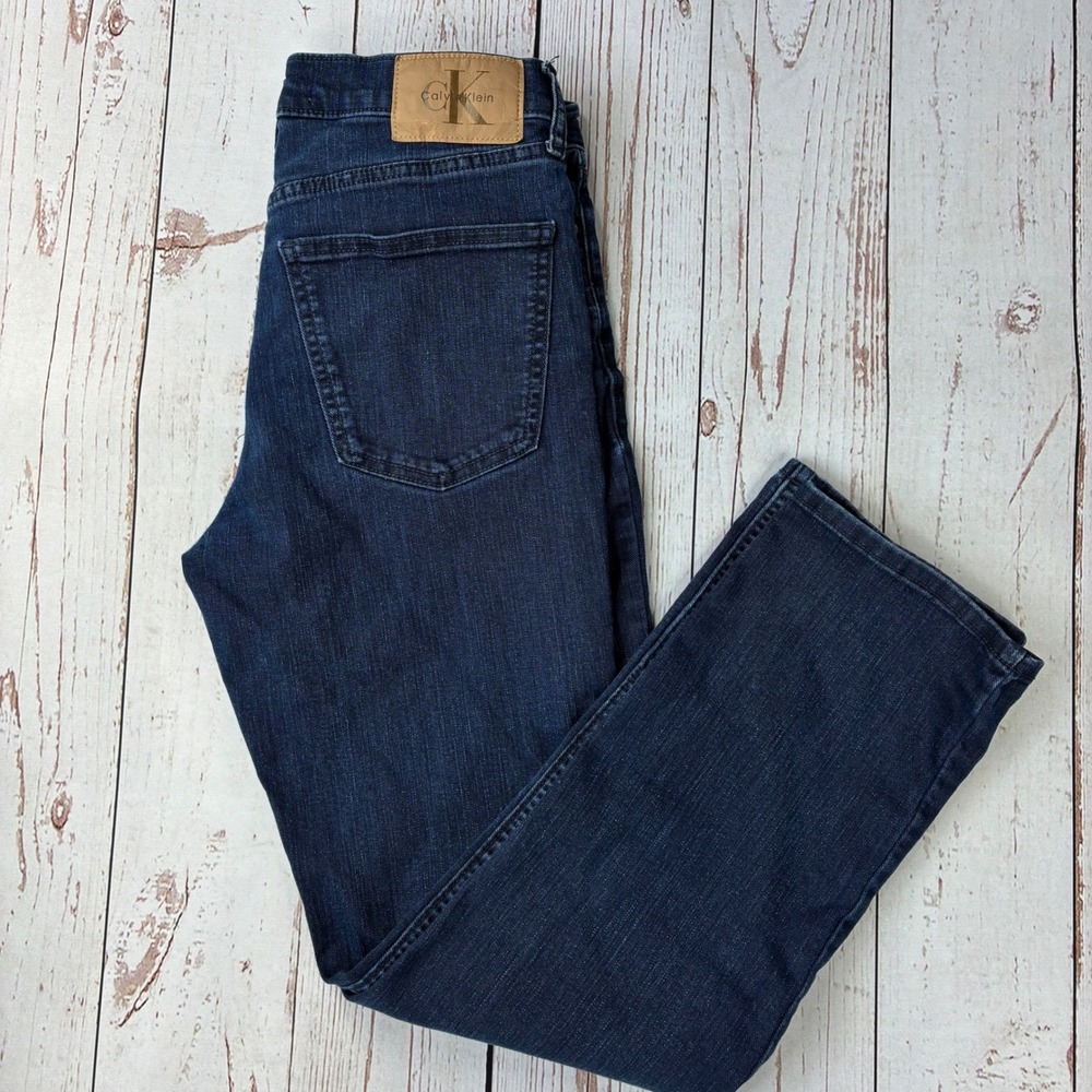 Calvin Klein Jeans Womens W30 L30 Dark Wash Straight Leg Denim Blue Pants